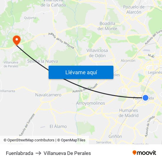 Fuenlabrada to Villanueva De Perales map