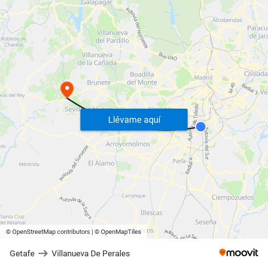 Getafe to Villanueva De Perales map