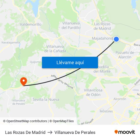 Las Rozas De Madrid to Villanueva De Perales map