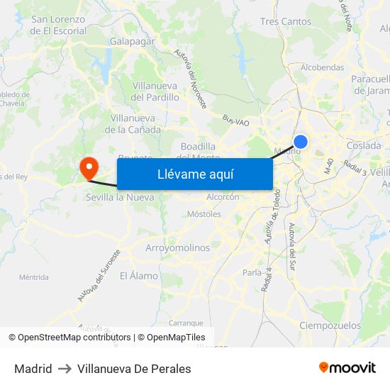 Madrid to Villanueva De Perales map