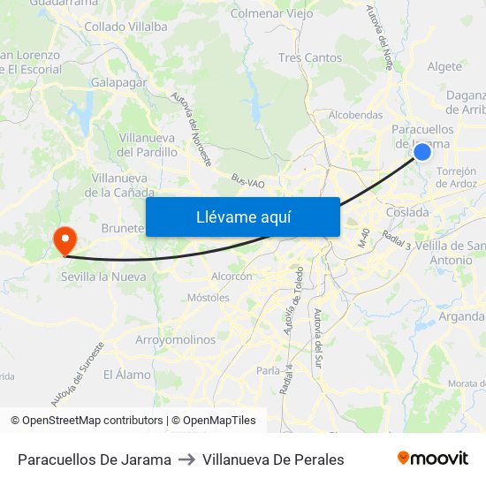 Paracuellos De Jarama to Villanueva De Perales map