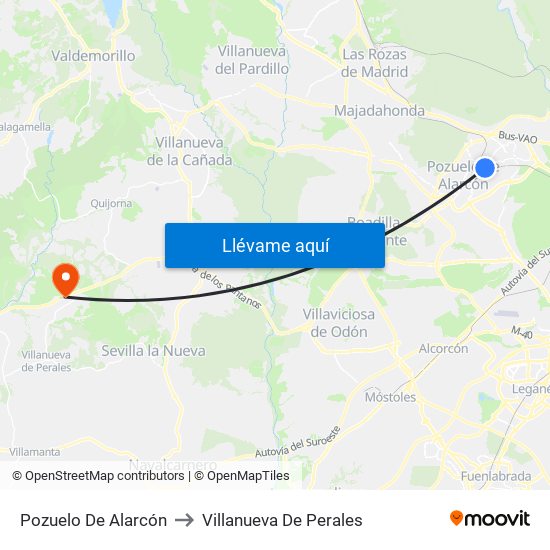 Pozuelo De Alarcón to Villanueva De Perales map