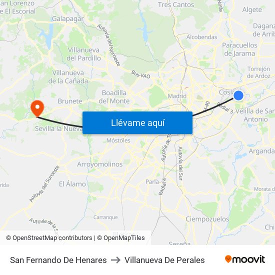 San Fernando De Henares to Villanueva De Perales map