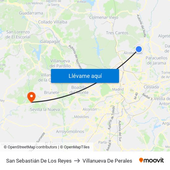 San Sebastián De Los Reyes to Villanueva De Perales map