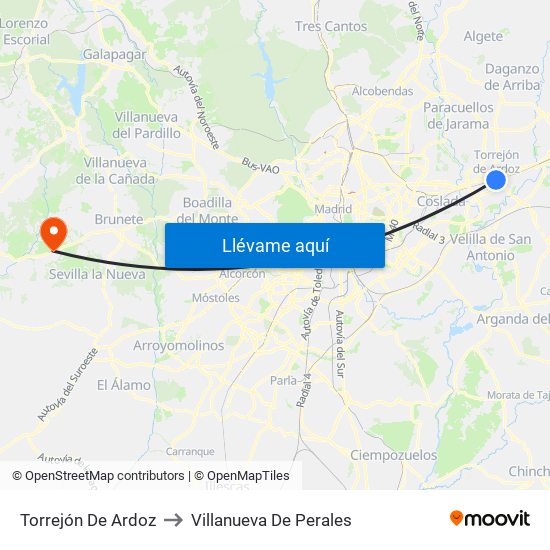Torrejón De Ardoz to Villanueva De Perales map