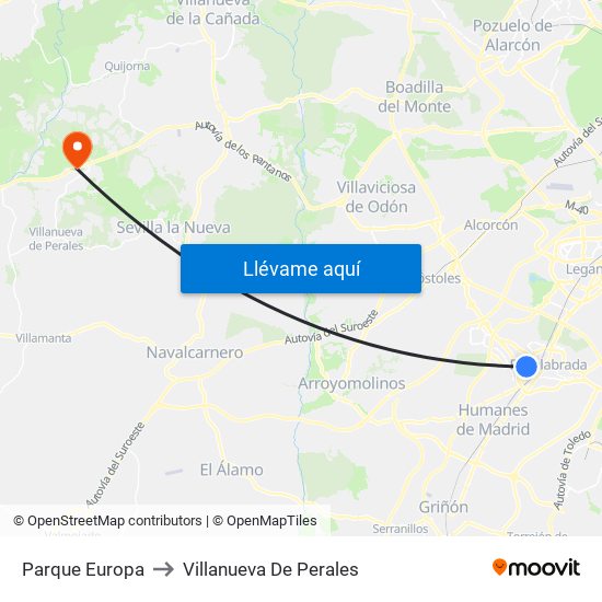 Parque Europa to Villanueva De Perales map
