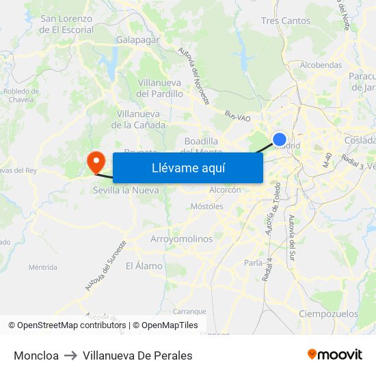Moncloa to Villanueva De Perales map