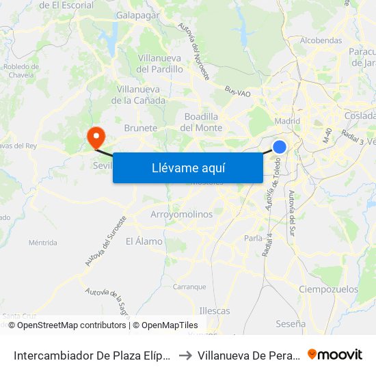 Intercambiador De Plaza Elíptica to Villanueva De Perales map