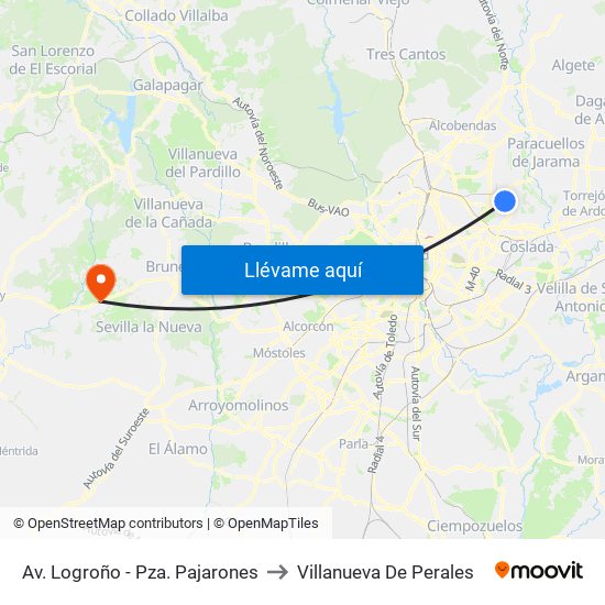 Av. Logroño - Pza. Pajarones to Villanueva De Perales map
