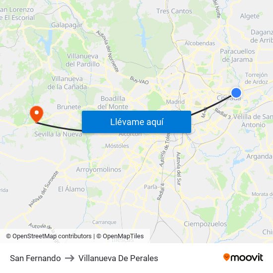 San Fernando to Villanueva De Perales map
