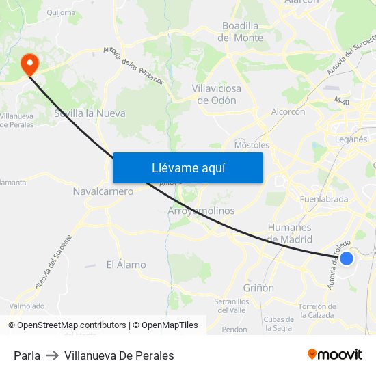 Parla to Villanueva De Perales map