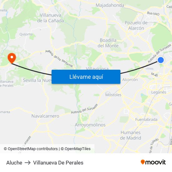 Aluche to Villanueva De Perales map