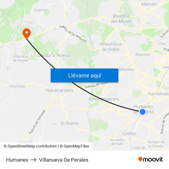 Humanes to Villanueva De Perales map