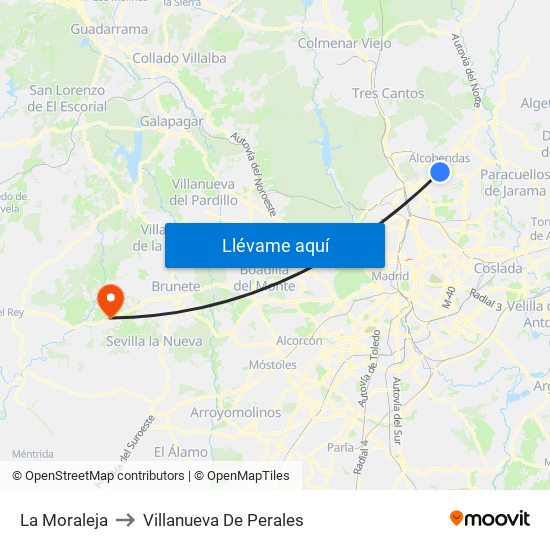 La Moraleja to Villanueva De Perales map