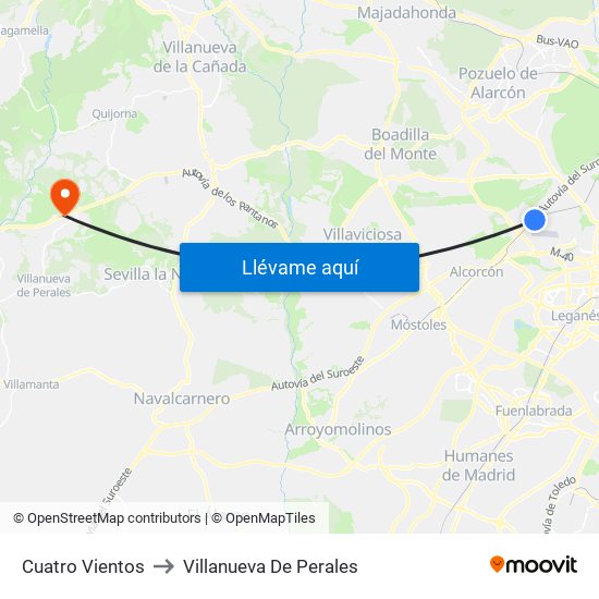 Cuatro Vientos to Villanueva De Perales map