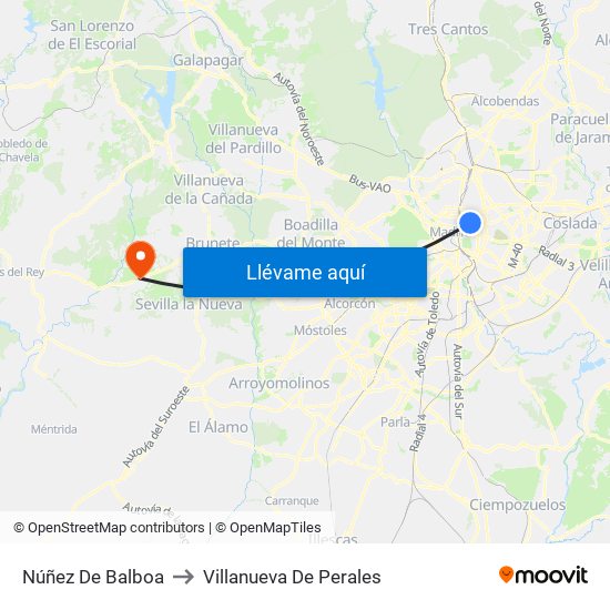 Núñez De Balboa to Villanueva De Perales map