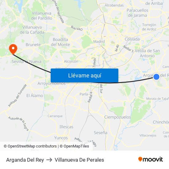 Arganda Del Rey to Villanueva De Perales map
