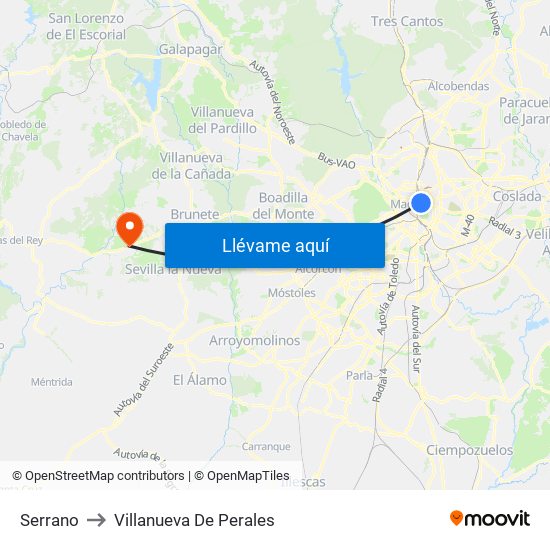 Serrano to Villanueva De Perales map