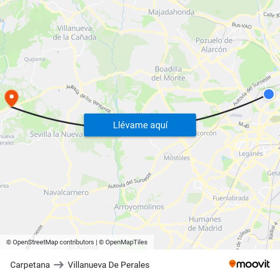 Carpetana to Villanueva De Perales map