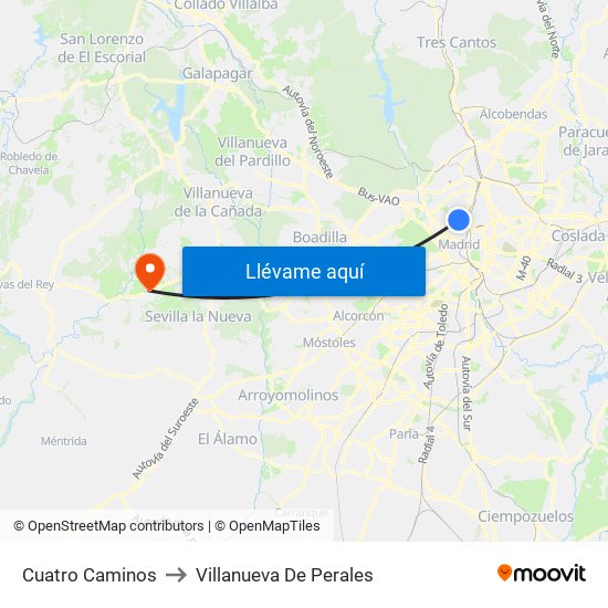 Cuatro Caminos to Villanueva De Perales map