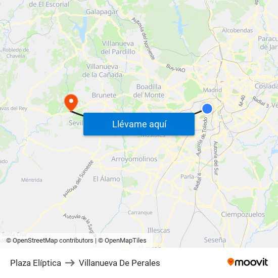 Plaza Elíptica to Villanueva De Perales map