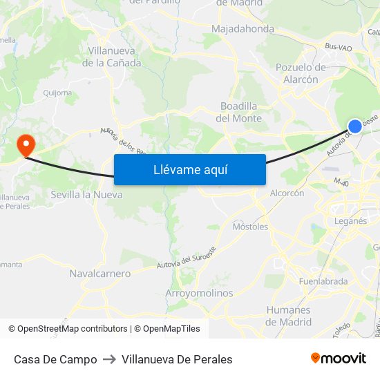 Casa De Campo to Villanueva De Perales map