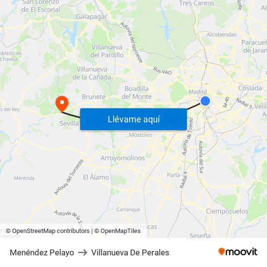 Menéndez Pelayo to Villanueva De Perales map