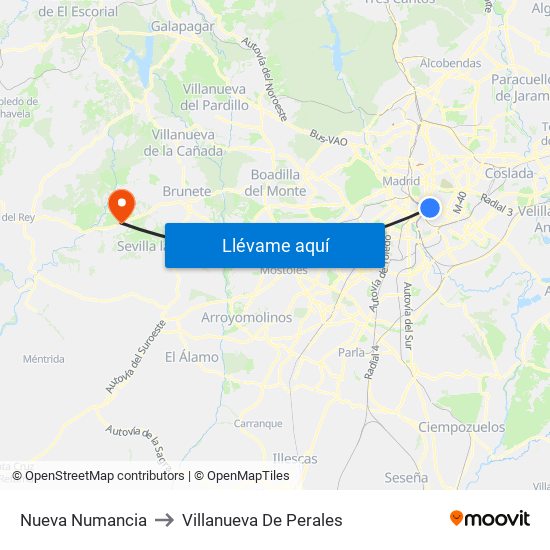 Nueva Numancia to Villanueva De Perales map