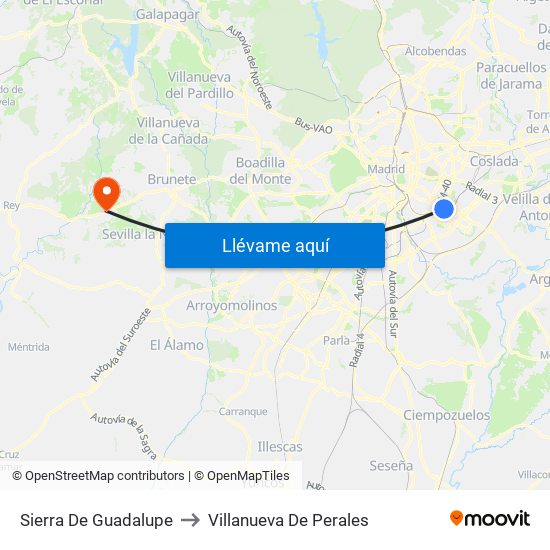 Sierra De Guadalupe to Villanueva De Perales map