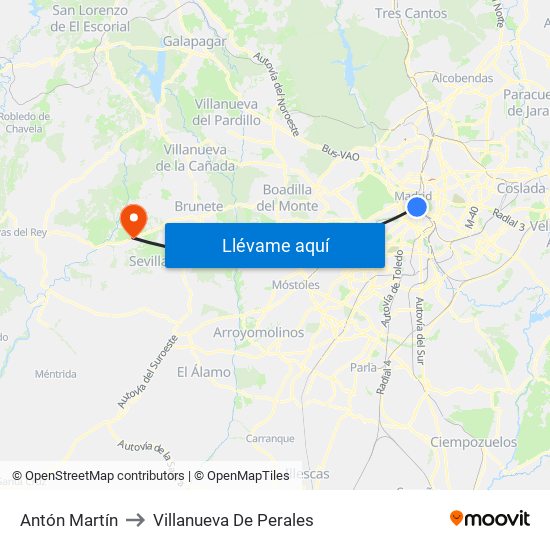 Antón Martín to Villanueva De Perales map