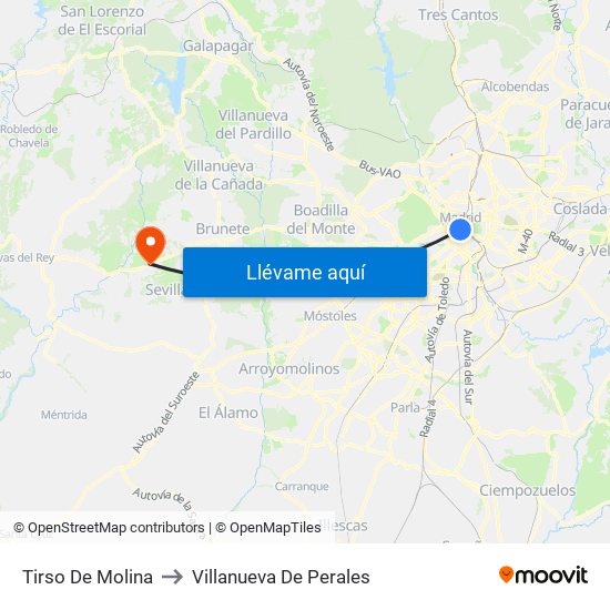 Tirso De Molina to Villanueva De Perales map