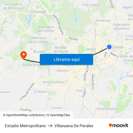 Estadio Metropolitano to Villanueva De Perales map