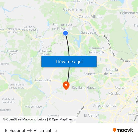 El Escorial to Villamantilla map