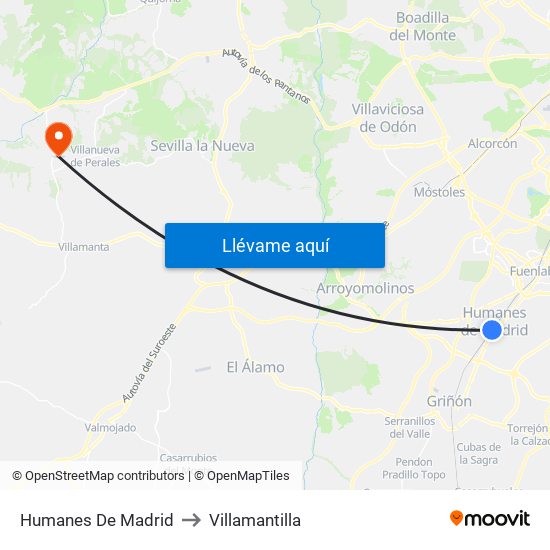 Humanes De Madrid to Villamantilla map