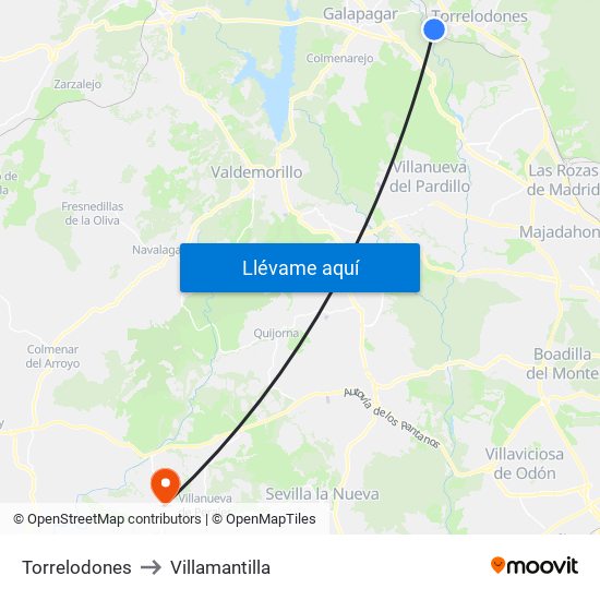 Torrelodones to Villamantilla map