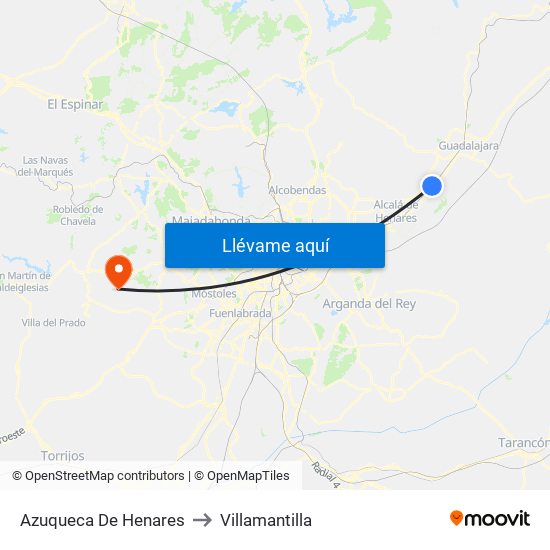 Azuqueca De Henares to Villamantilla map