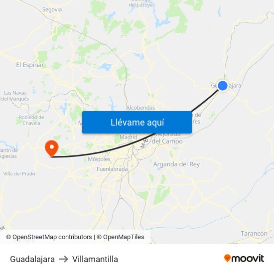 Guadalajara to Villamantilla map