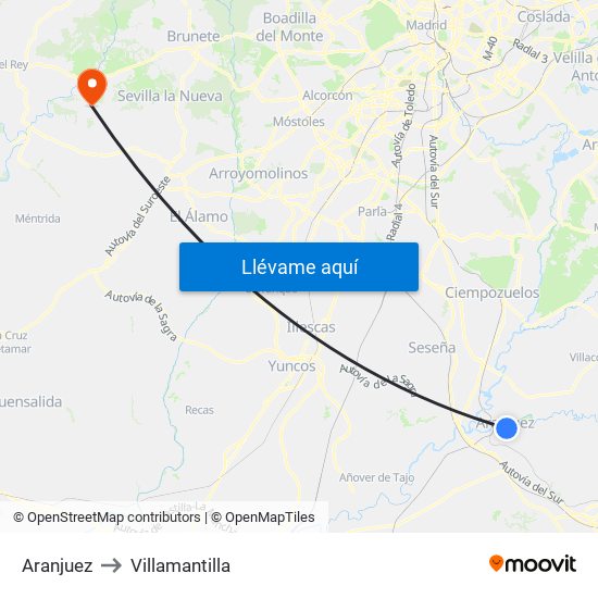 Aranjuez to Villamantilla map