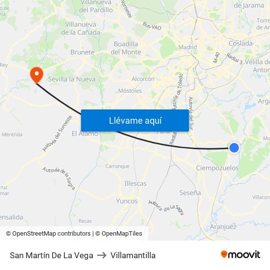 San Martín De La Vega to Villamantilla map