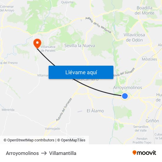 Arroyomolinos to Villamantilla map