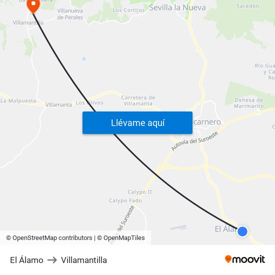 El Álamo to Villamantilla map