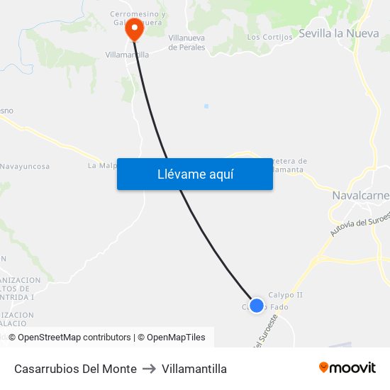 Casarrubios Del Monte to Villamantilla map