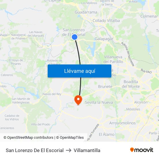 San Lorenzo De El Escorial to Villamantilla map