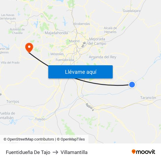 Fuentidueña De Tajo to Villamantilla map