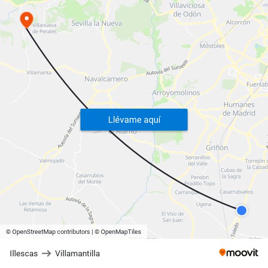 Illescas to Villamantilla map