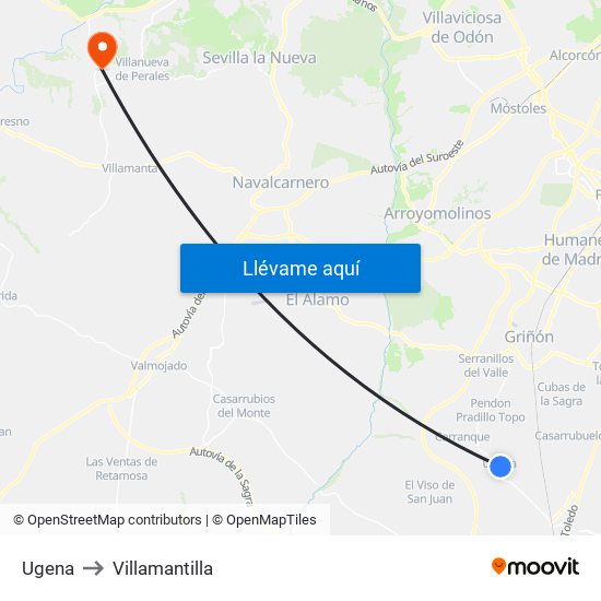 Ugena to Villamantilla map