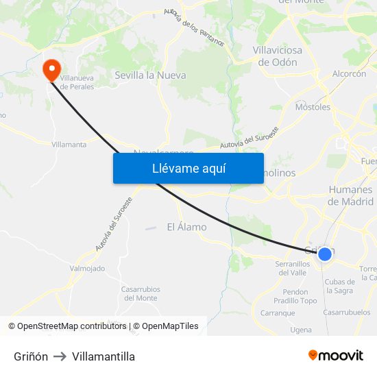 Griñón to Villamantilla map