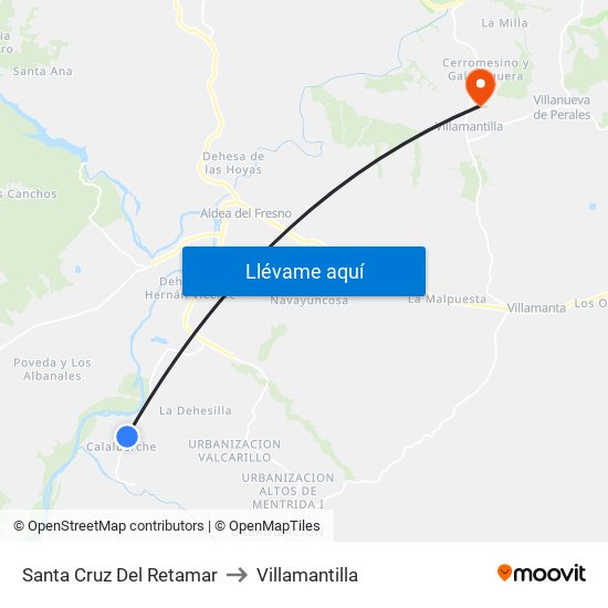 Santa Cruz Del Retamar to Villamantilla map