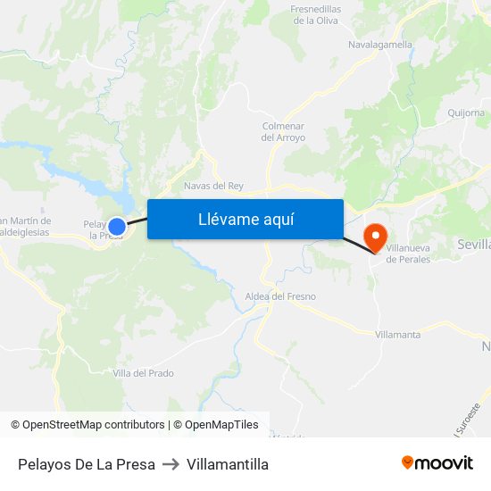Pelayos De La Presa to Villamantilla map