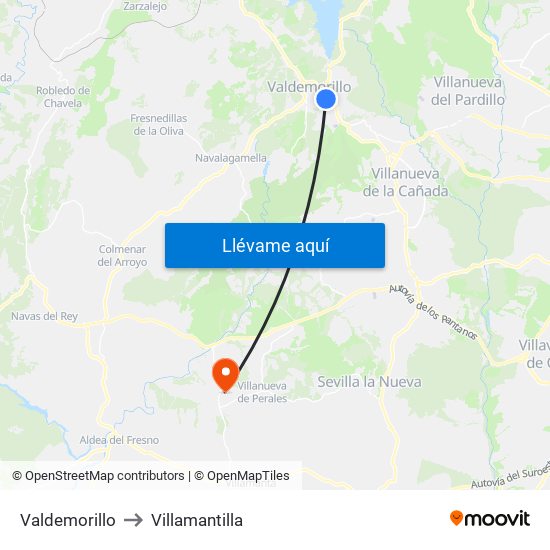 Valdemorillo to Villamantilla map